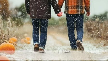 Snow Falling on Pumpkins