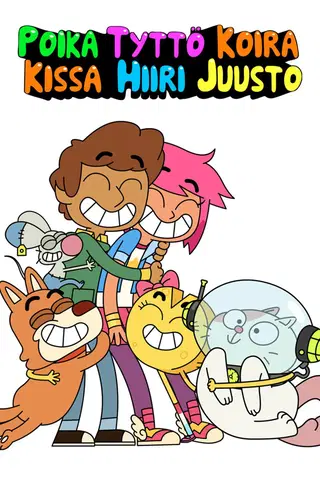 Poika, tyttö, koira, kissa, hiiri ja juusto